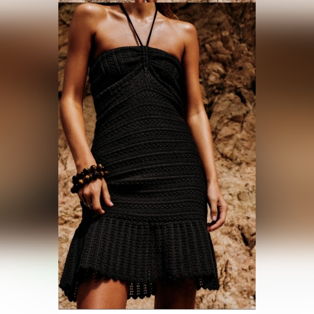 Zara pointelle Knit Knotted Dress Sz-S